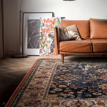 Zola Heris Traditional Persian Medallion Border Hi-Low Textured Blue/Terra/Red/Beige/Pink/Cream/Multicolour Rug-Asiatic Carpets-Rug Love - The Most Loved Rug Store